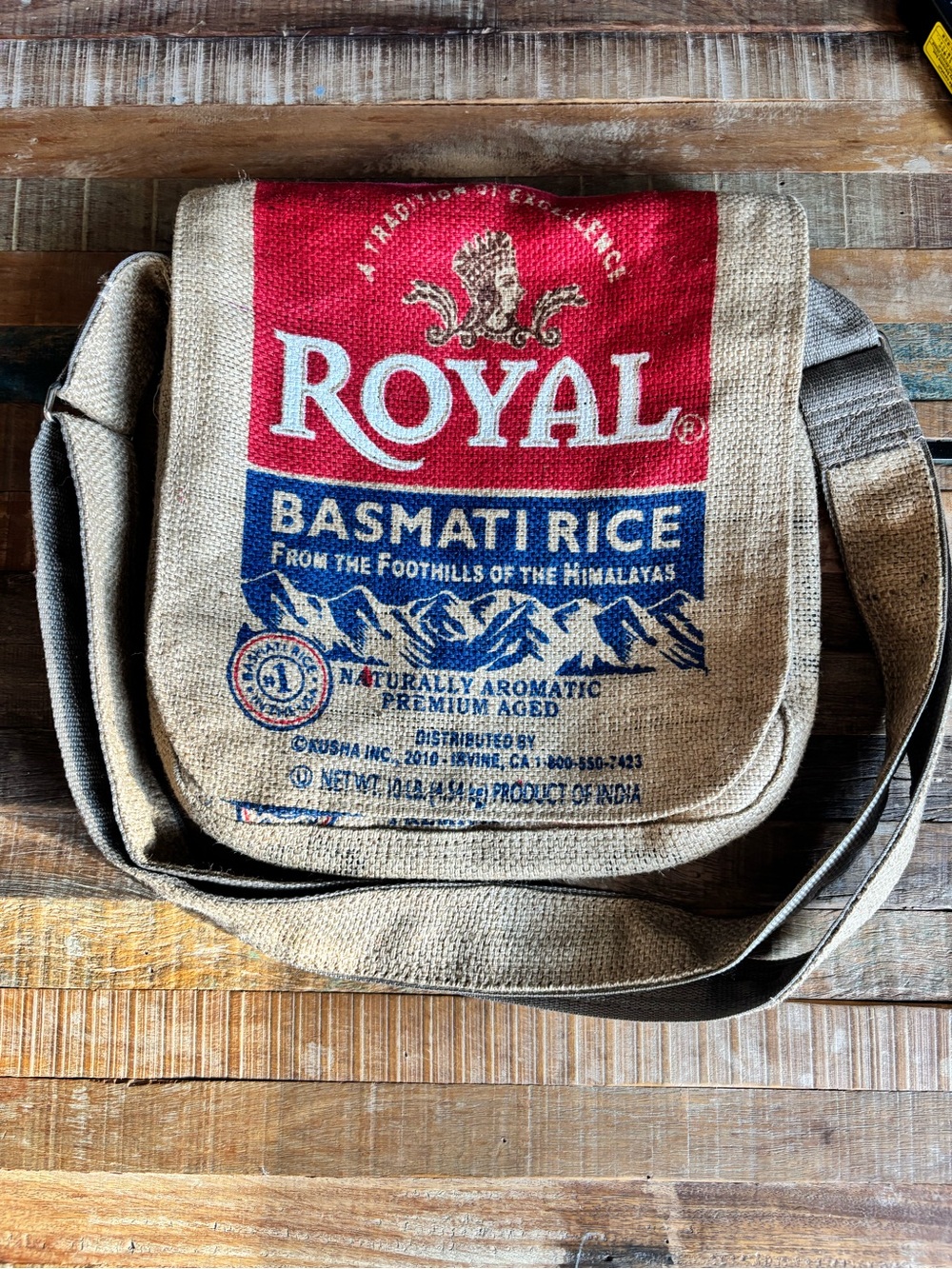 Basmati Rice Printed Canvas Messenger Bag - Natural & Red